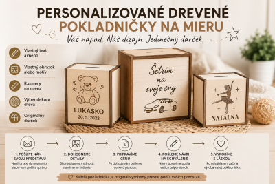 Personalizované darčeky - drevené pokladničky na mieru