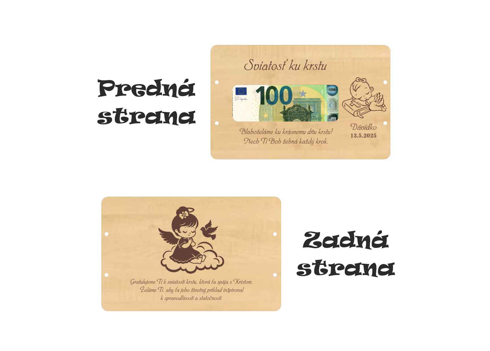 Drevená obálka na peniaze pre dievčatko - Sviatosť ku krstu