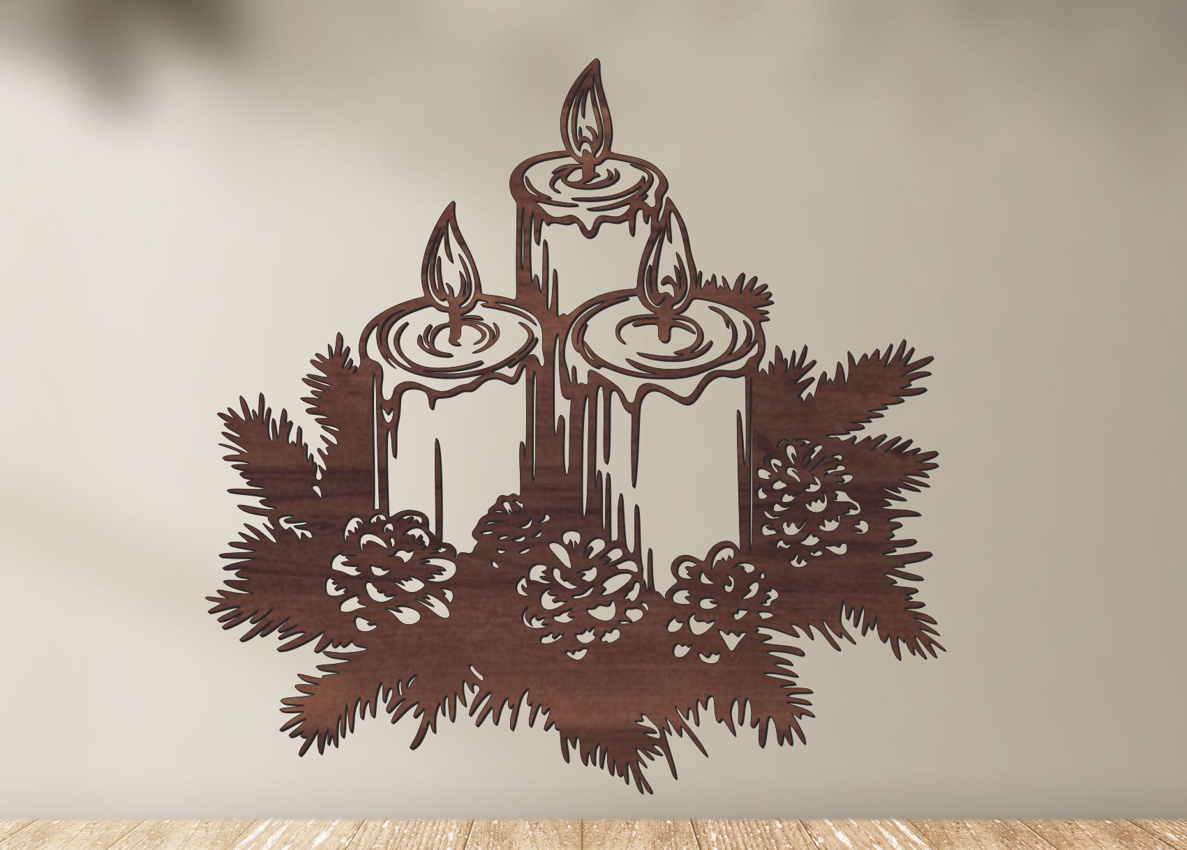 Vianočný veniec so sviečkami – Drevený obraz na stenu