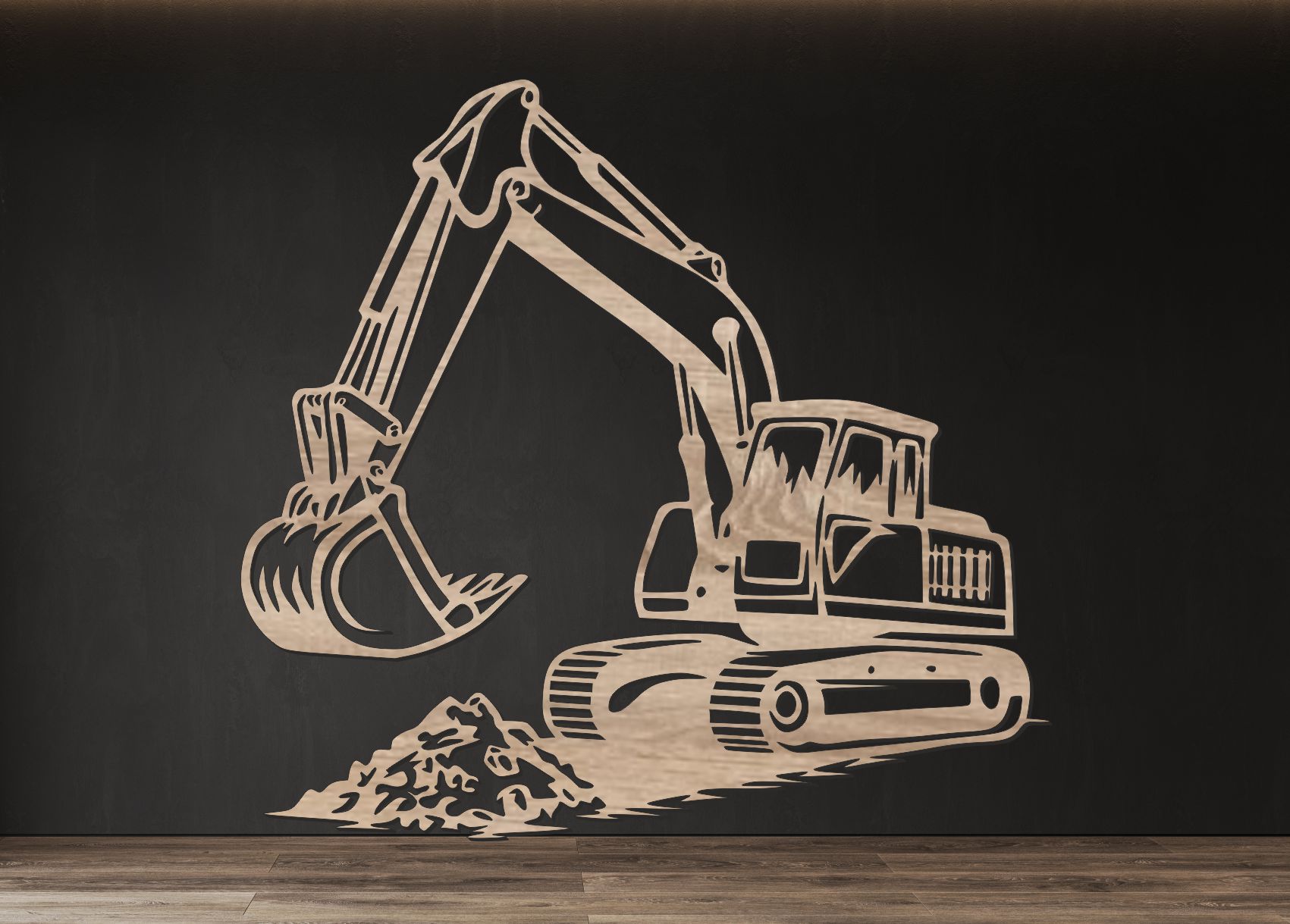 Drevený obraz na stenu – Bager pri práci