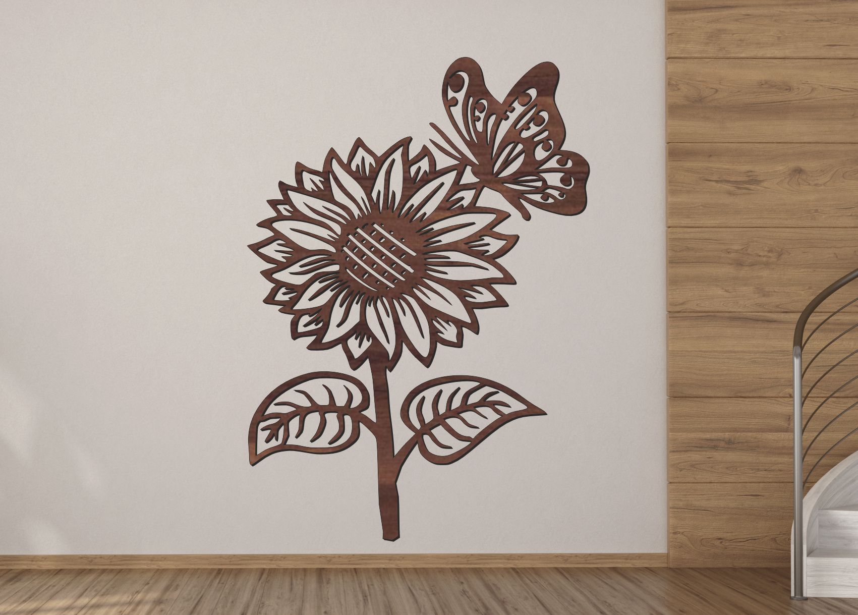 Drevený obraz – Slnečnica s motýľom