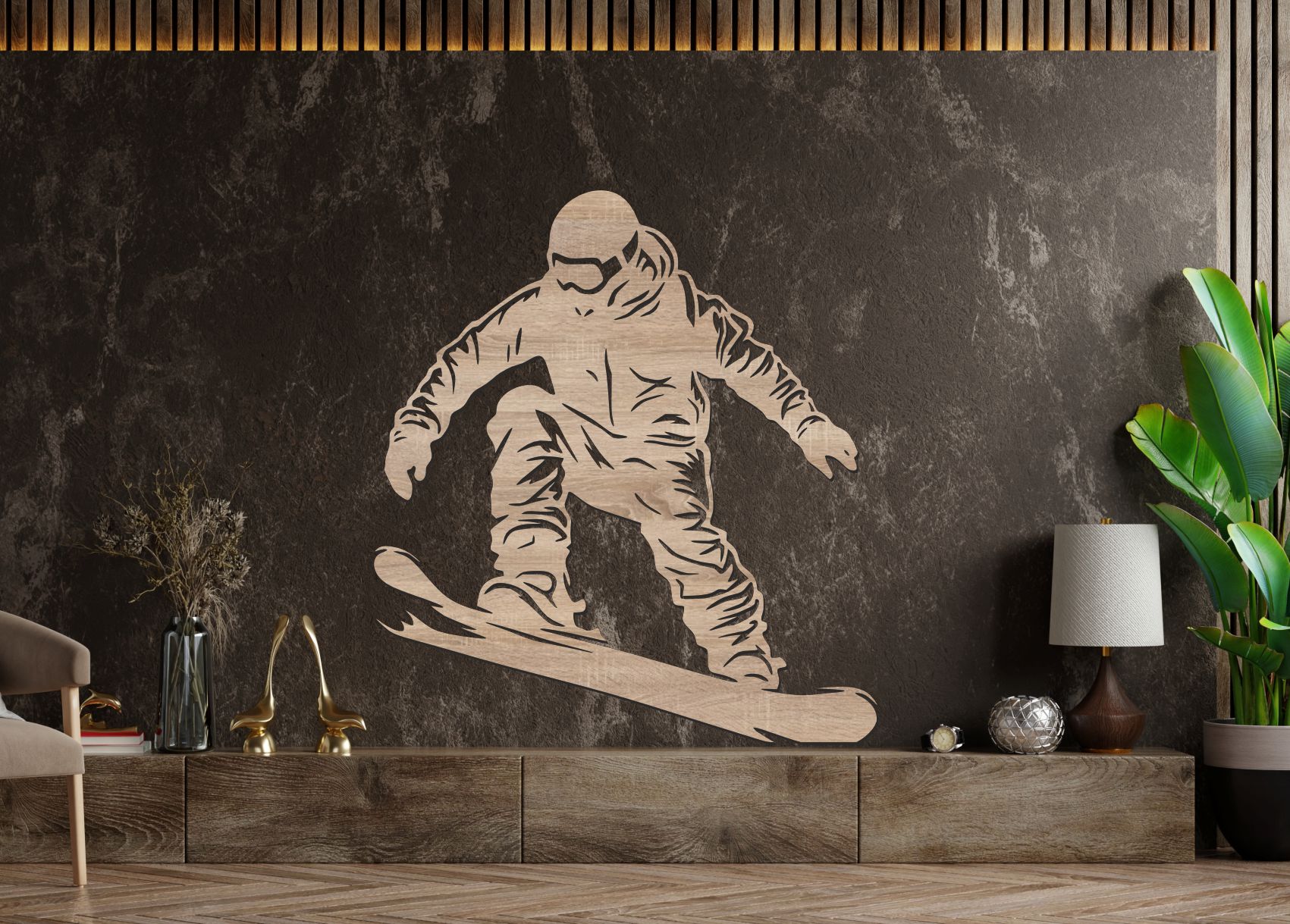 Drevený obraz – Skok na snowboarde