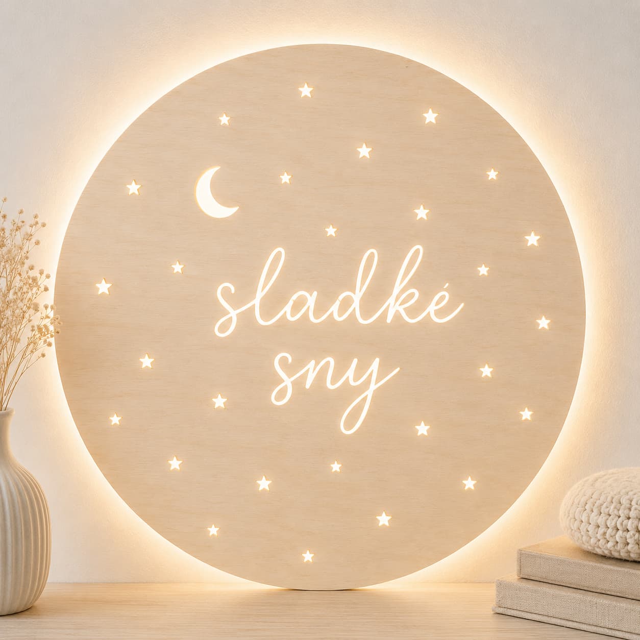 Drevená LED lampa na stenu - Vlastný text