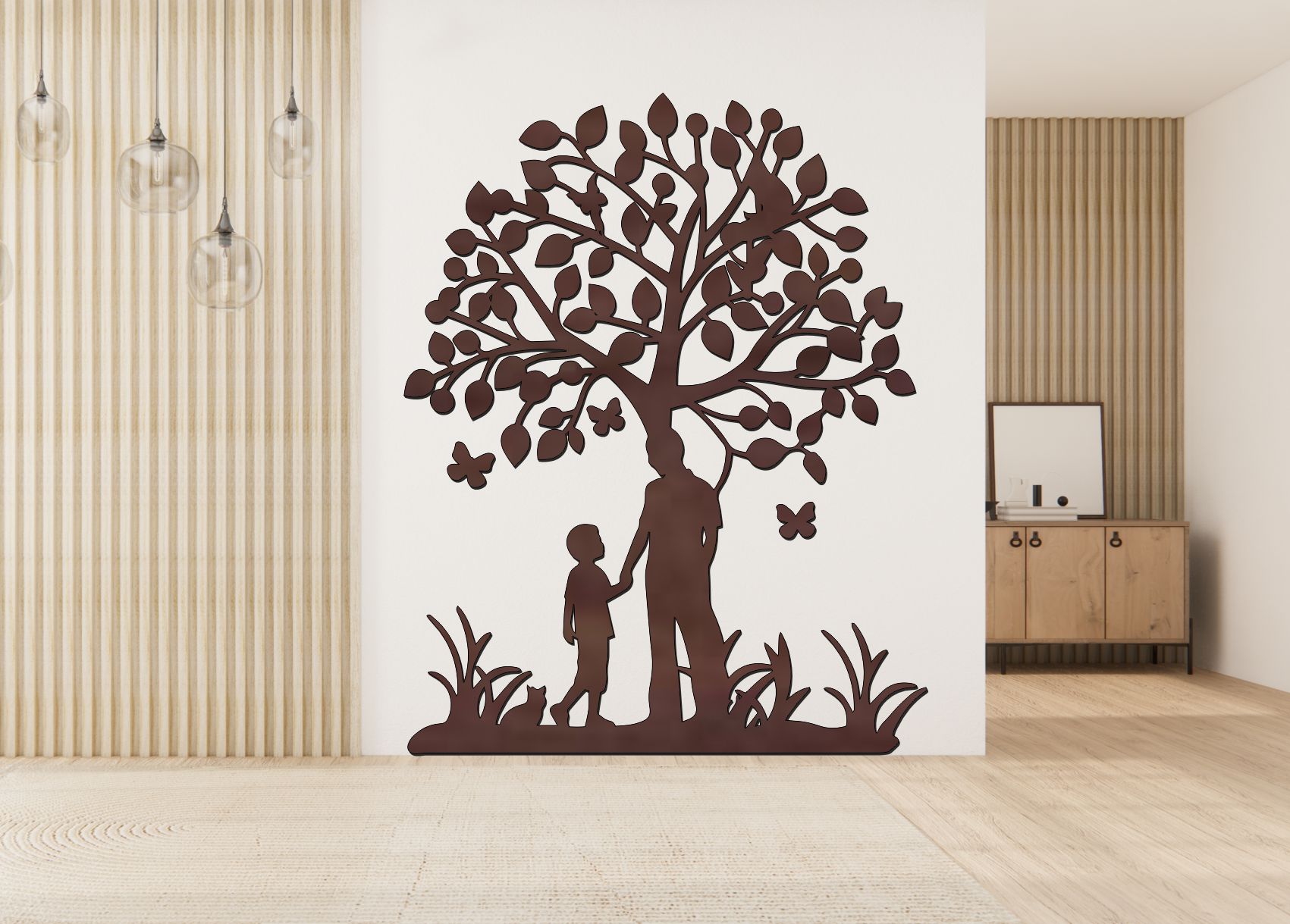 Drevený strom života na stenu – Otec a syn