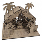 Vyrezávaný drevený betlehem so strieškou