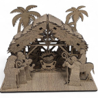 Vyrezávaný drevený betlehem so strieškou