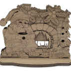 Drevený Santa pri krbe