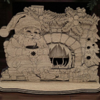 Drevený Santa pri krbe