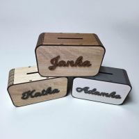 Drevená 3D pokladnička s menom alebo nápisom