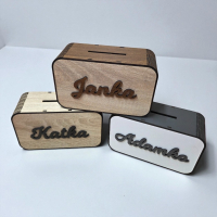 Drevená 3D pokladnička s menom alebo nápisom