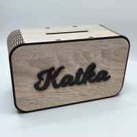 Drevená 3D pokladnička s menom alebo nápisom