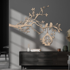 Drevený obraz – Konár s vtákmi a krmítkom