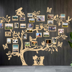 Drevený fotorámik na stenu – Rodinný strom so vtáčikmi