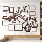 Drevený fotorámik na stenu – Rodinný strom so vtáčikmi