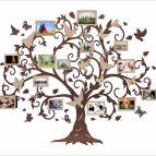 Drevený fotorámik na stenu – Rodinný strom s vtáčikmi a motýľmi