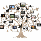 Drevený fotorámik na stenu – Rodinný strom s vtáčikmi a motýľmi