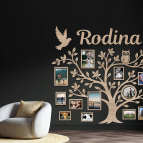 Drevený fotorámik na stenu – Rodinný strom s nápisom