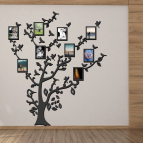 Drevený fotorámik na stenu – Rodinný strom s vtáčikmi