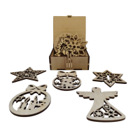 Sada drevených vianočných ozdôb – Veselé Vianoce (8 ks)