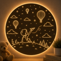 Drevená LED lampa pre chlapca - Lietadielko a balóny