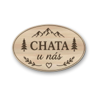 Drevená tabuľka na chatu - Náš únik z reality - oválna dekorácia