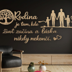 Drevený citát na stenu – Rodina je tam, kde život začína a láska nikdy nekončí