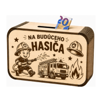 Drevená pokladnička pre deti - Na budúceho hasiča