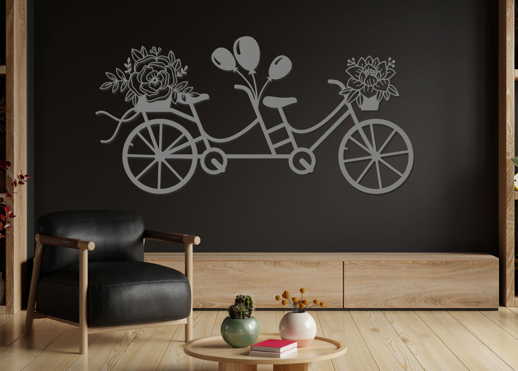 Drevený svadobný obraz – Zamilovaný bicykel s kvetmi