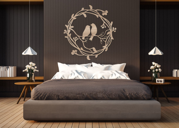 Drevený obraz – Vtáčiky v kruhu z konárikov