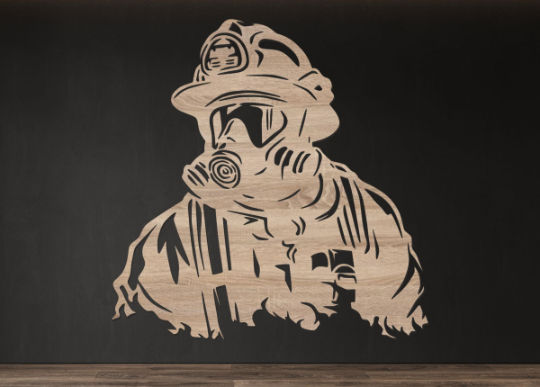 Drevený obraz – Hasič