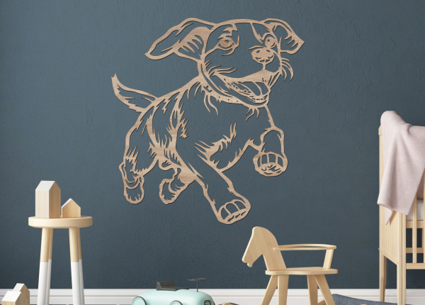 Drevený obraz – Bežiaci psík