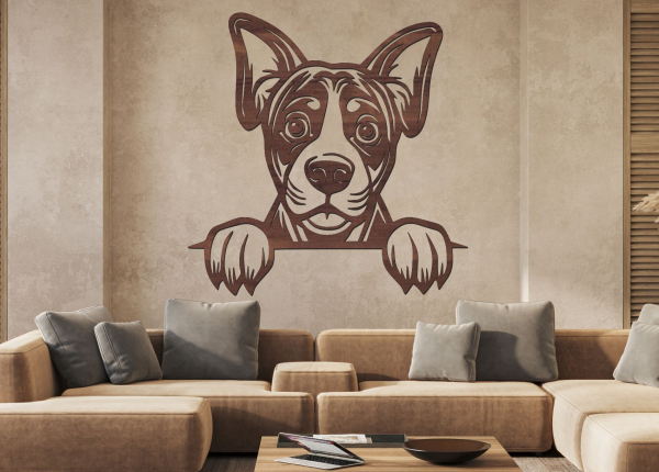 Drevený obraz – Psík pri okraji