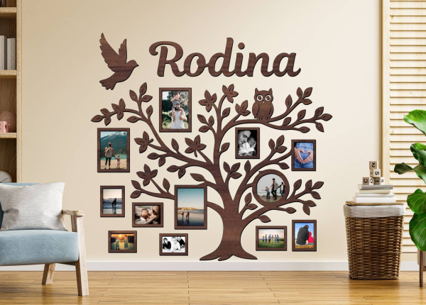 Drevený fotorámik na stenu – Rodinný strom s nápisom