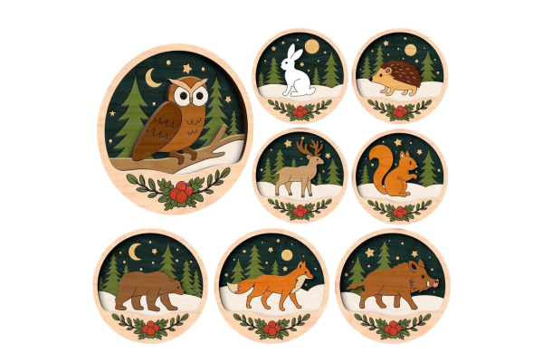 Drevené vianočné ozdoby na vymaľovanie – Lesné zvieratká