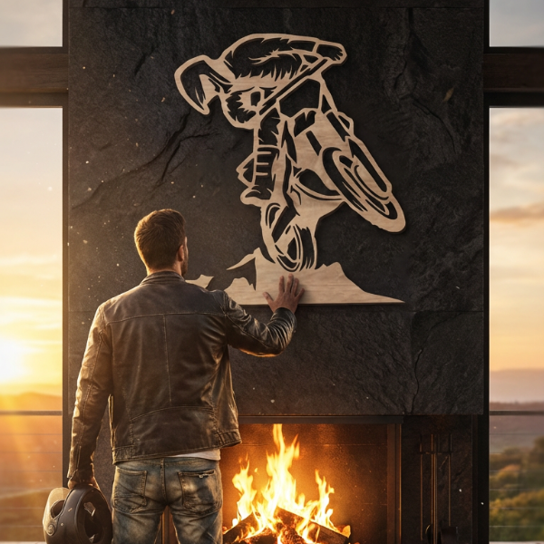 Drevený obraz na stenu – Motokrosový skok