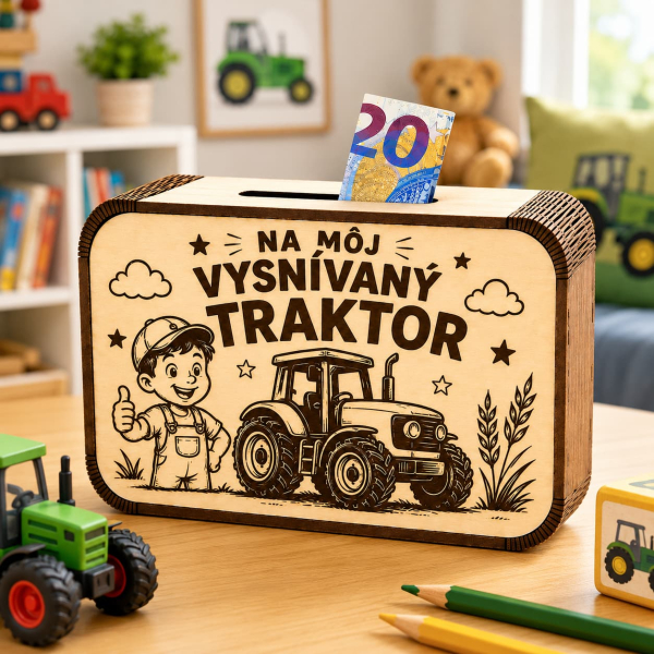 Drevená pokladnička - Na môj vysnívaný traktor